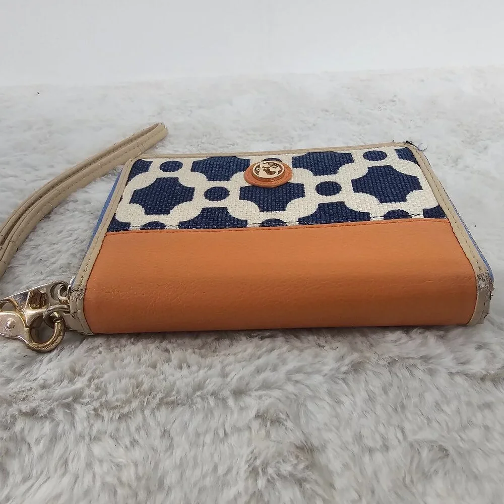Spartina Blue Orange Zip Around Wallet Wristlet